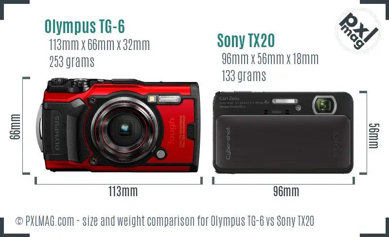 Olympus TG-6 vs Sony TX20 size comparison
