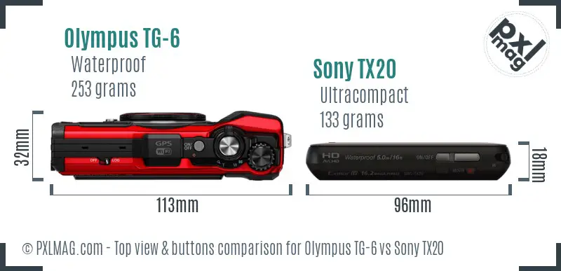 Olympus TG-6 vs Sony TX20 top view buttons comparison