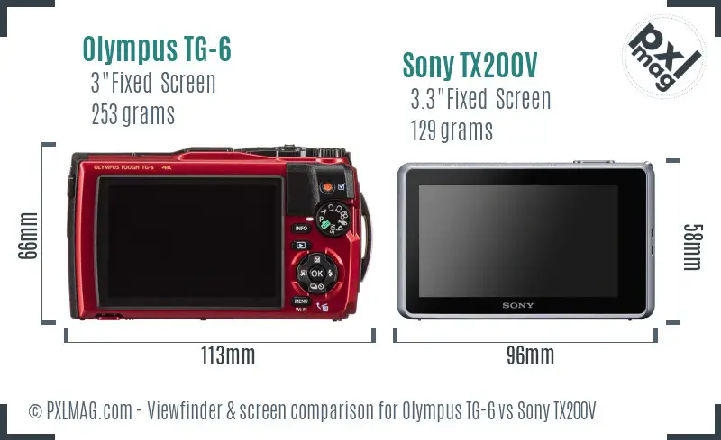 Olympus TG-6 vs Sony TX200V Screen and Viewfinder comparison