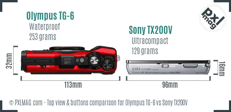 Olympus TG-6 vs Sony TX200V top view buttons comparison