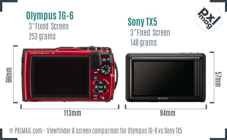 Olympus TG-6 vs Sony TX5 Screen and Viewfinder comparison