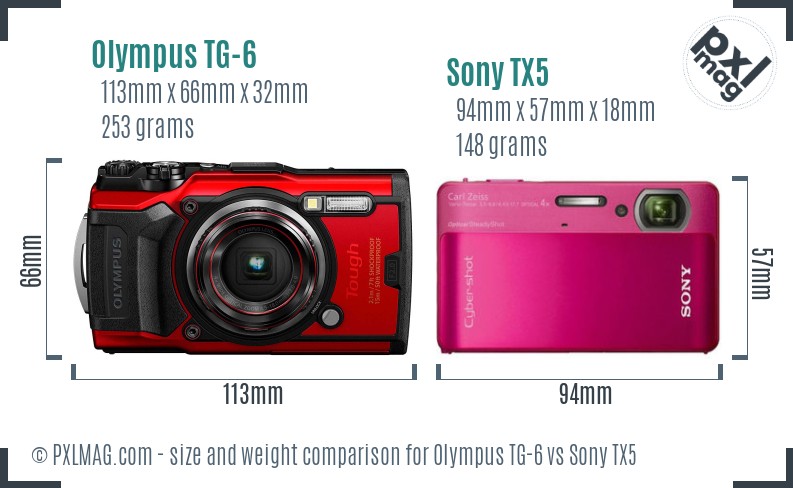 Olympus TG-6 vs Sony TX5 size comparison