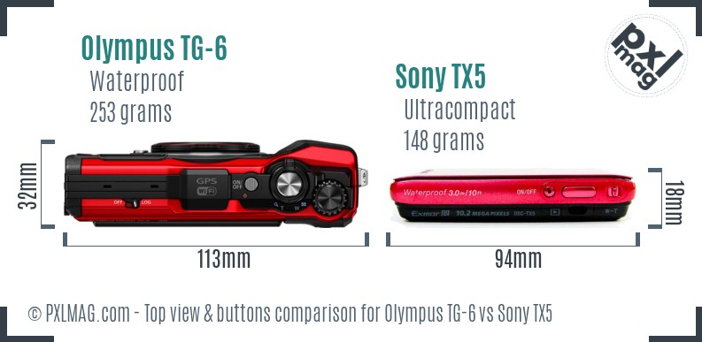 Olympus TG-6 vs Sony TX5 top view buttons comparison