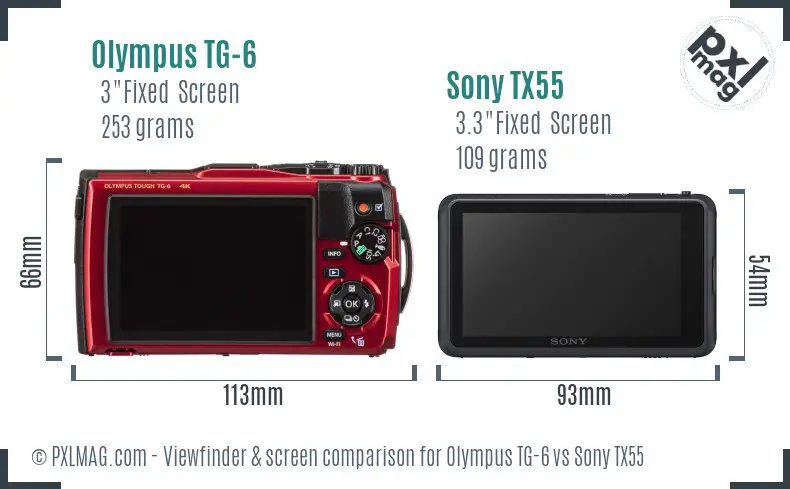 Olympus TG-6 vs Sony TX55 Screen and Viewfinder comparison