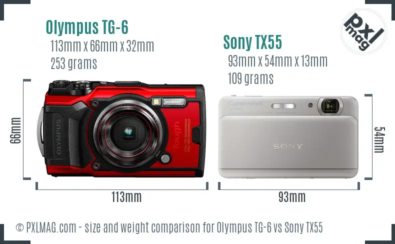 Olympus TG-6 vs Sony TX55 size comparison