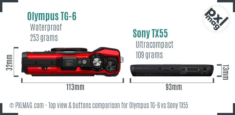 Olympus TG-6 vs Sony TX55 top view buttons comparison