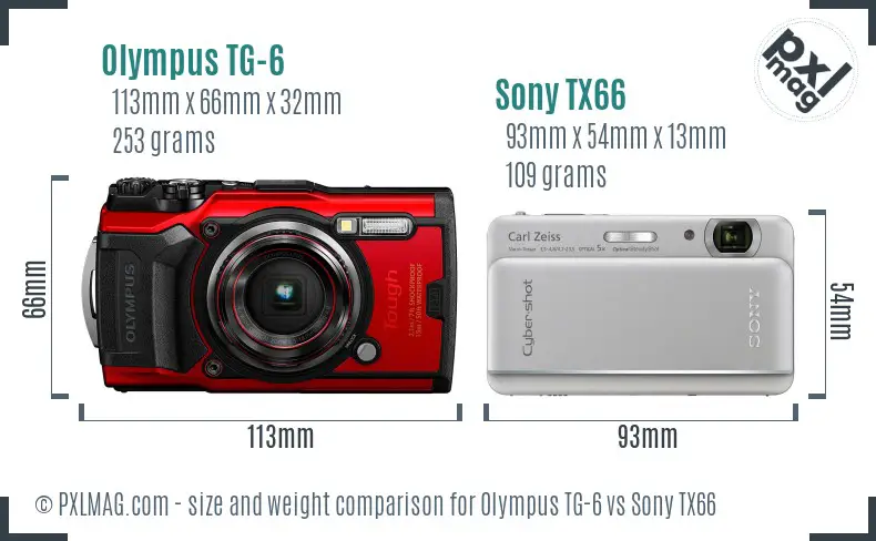 Olympus TG-6 vs Sony TX66 size comparison