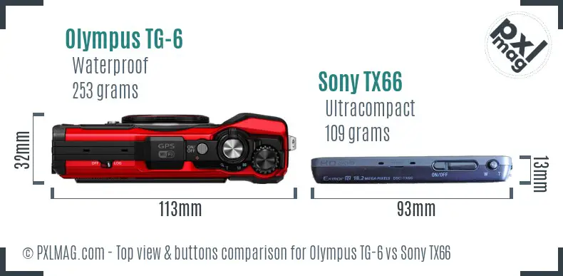 Olympus TG-6 vs Sony TX66 top view buttons comparison