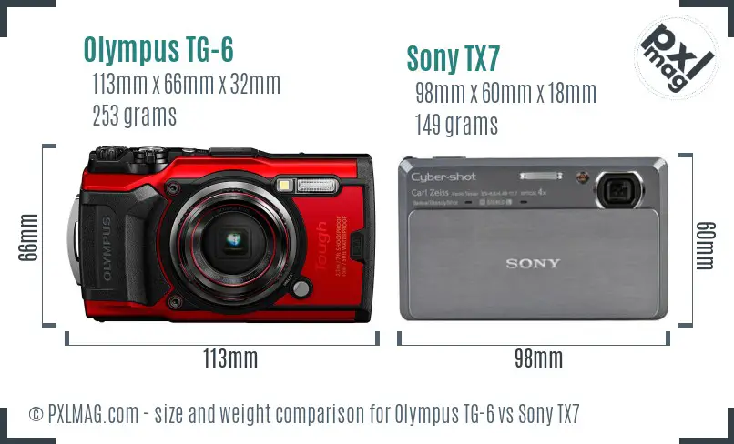 Olympus TG-6 vs Sony TX7 size comparison