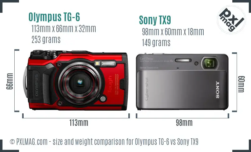 Olympus TG-6 vs Sony TX9 size comparison