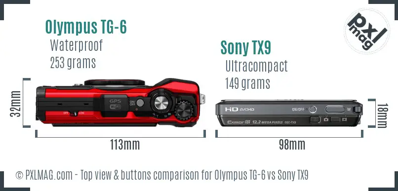 Olympus TG-6 vs Sony TX9 top view buttons comparison