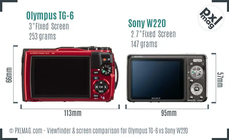Olympus TG-6 vs Sony W220 Screen and Viewfinder comparison