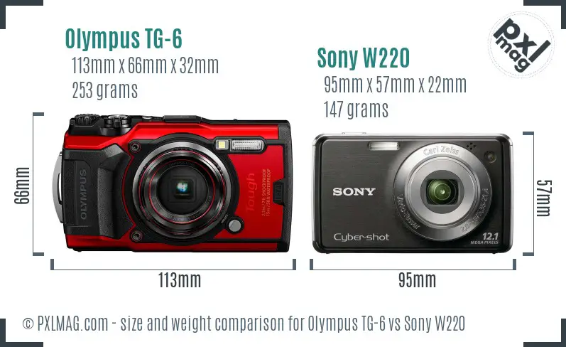 Olympus TG-6 vs Sony W220 size comparison