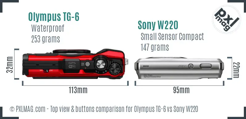 Olympus TG-6 vs Sony W220 top view buttons comparison