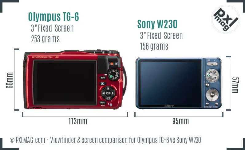 Olympus TG-6 vs Sony W230 Screen and Viewfinder comparison