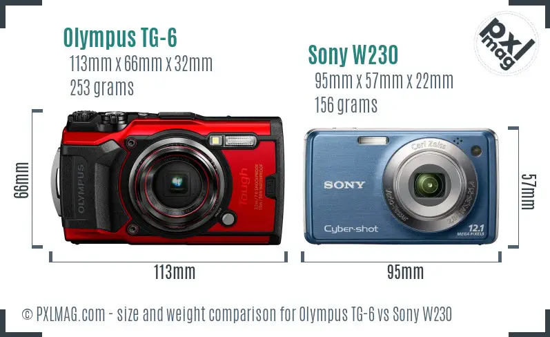 Olympus TG-6 vs Sony W230 size comparison