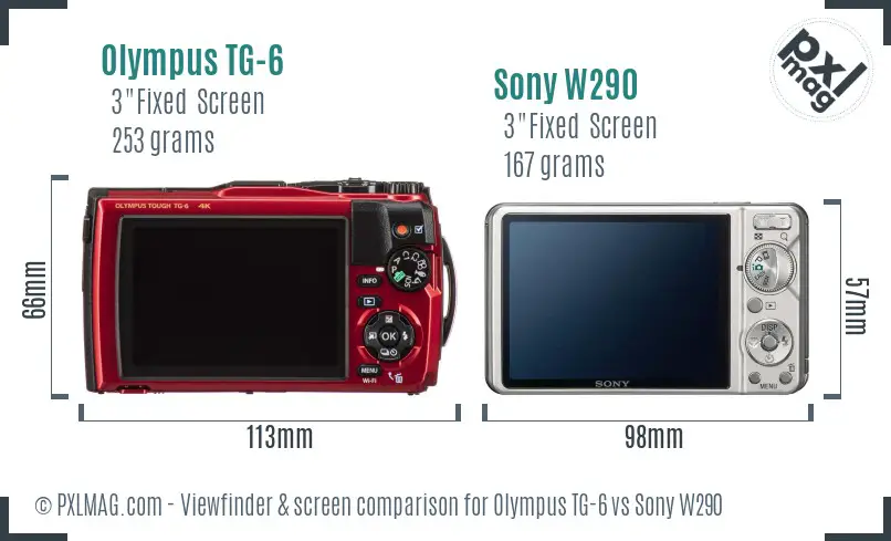Olympus TG-6 vs Sony W290 Screen and Viewfinder comparison