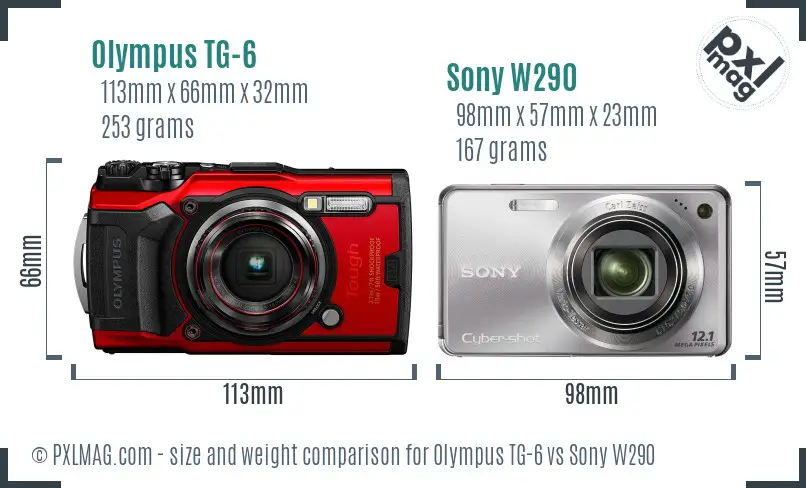 Olympus TG-6 vs Sony W290 size comparison