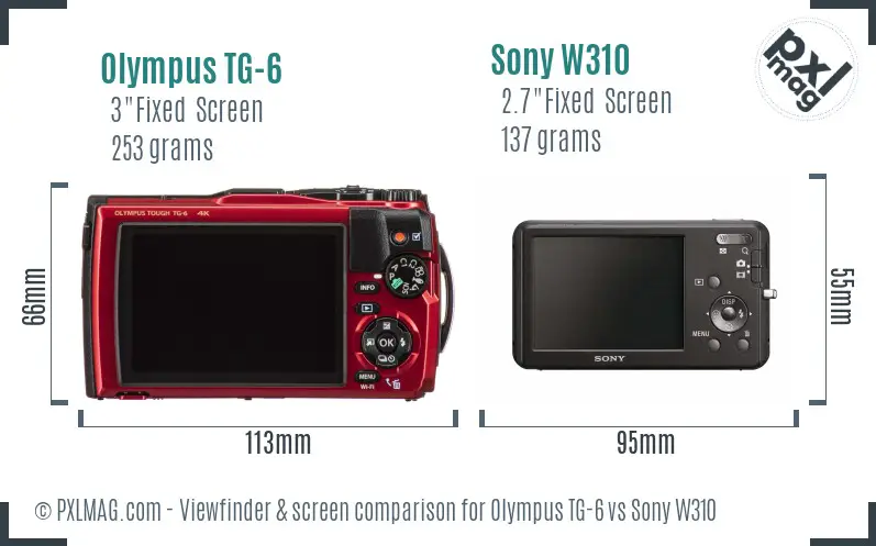 Olympus TG-6 vs Sony W310 Screen and Viewfinder comparison