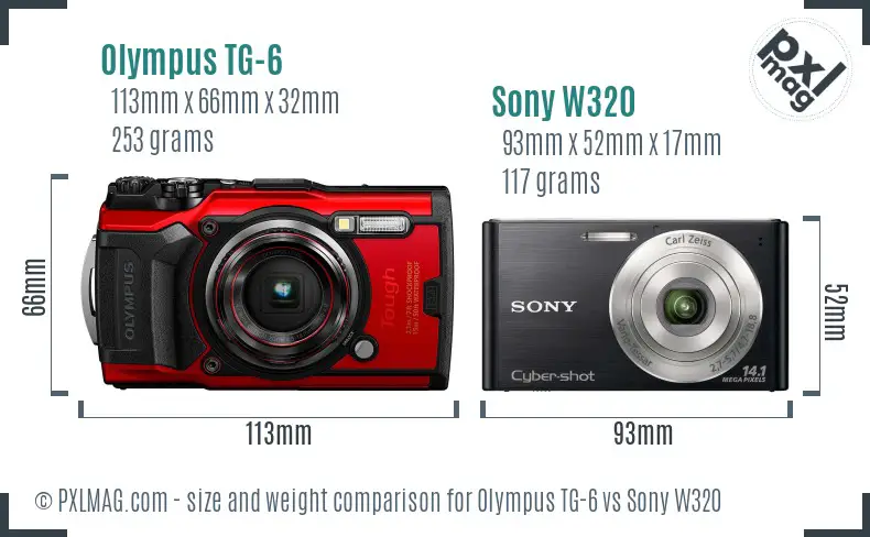 Olympus TG-6 vs Sony W320 size comparison Olympus TG-6 vs Sony W320 size comparison