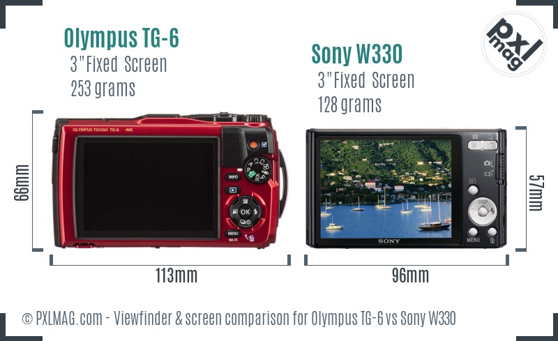 Olympus TG-6 vs Sony W330 Screen and Viewfinder comparison