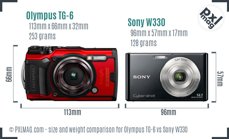 Olympus TG-6 vs Sony W330 size comparison