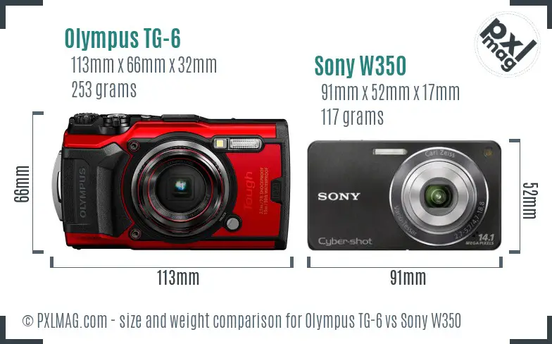 Olympus TG-6 vs Sony W350 size comparison