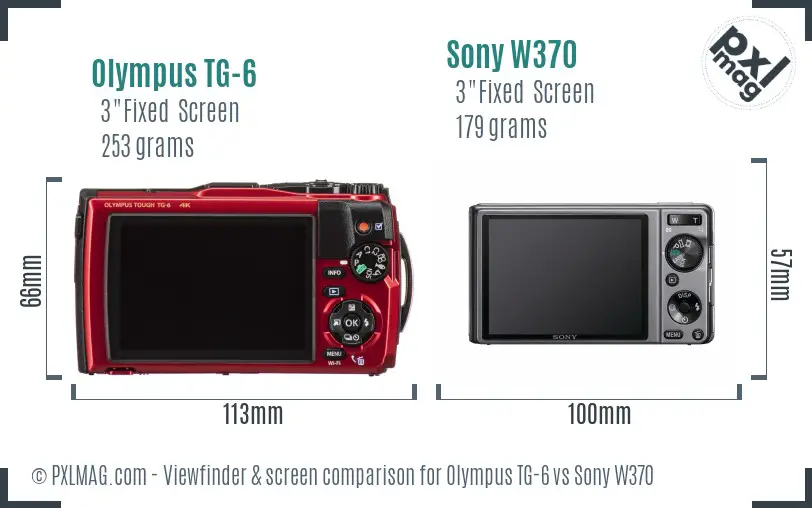 Olympus TG-6 vs Sony W370 Screen and Viewfinder comparison