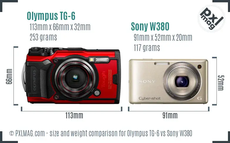 Olympus TG-6 vs Sony W380 size comparison