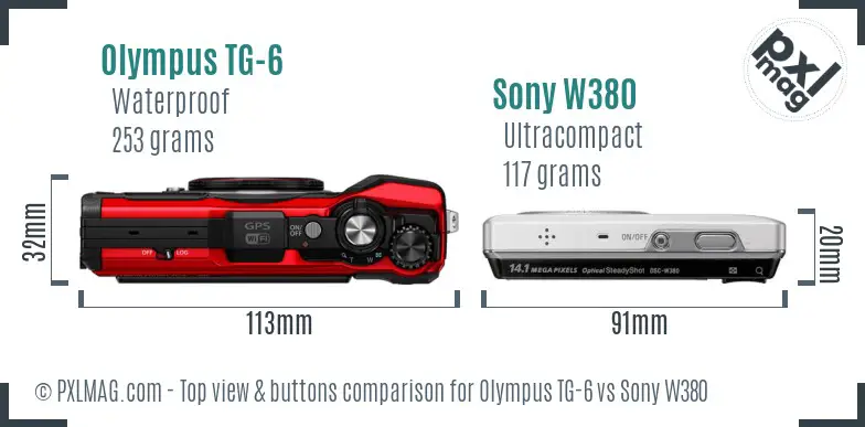 Olympus TG-6 vs Sony W380 top view buttons comparison