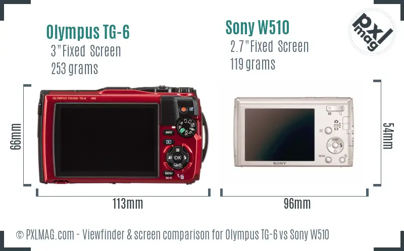 Olympus TG-6 vs Sony W510 Screen and Viewfinder comparison
