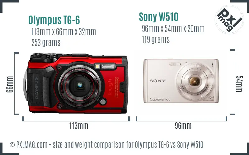 Olympus TG-6 vs Sony W510 size comparison