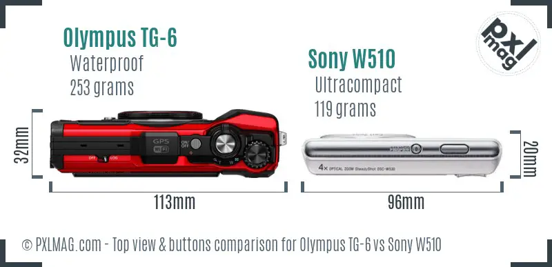 Olympus TG-6 vs Sony W510 top view buttons comparison