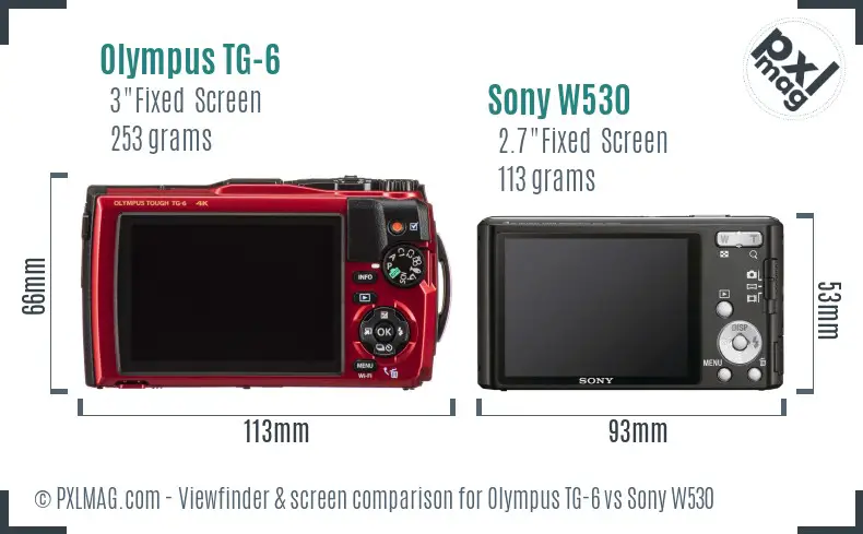 Olympus TG-6 vs Sony W530 Screen and Viewfinder comparison