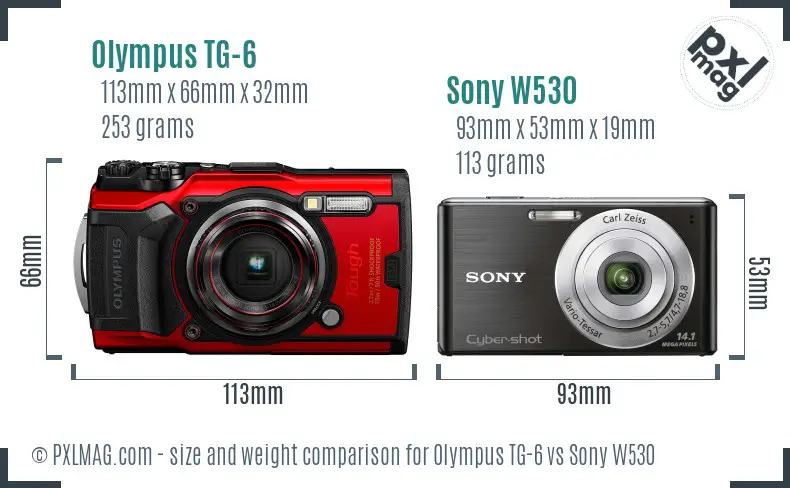 Olympus TG-6 vs Sony W530 size comparison