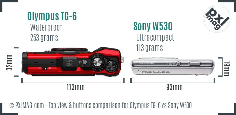 Olympus TG-6 vs Sony W530 top view buttons comparison