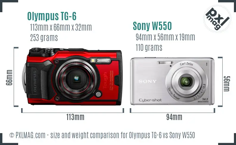 Olympus TG-6 vs Sony W550 size comparison