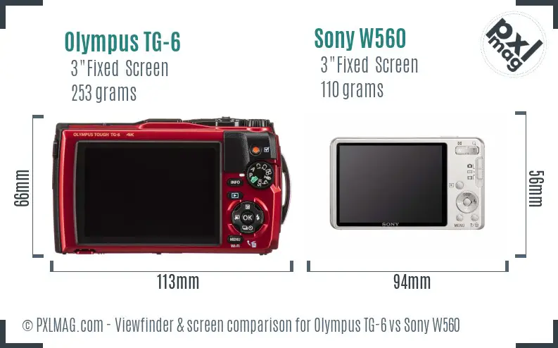Olympus TG-6 vs Sony W560 Screen and Viewfinder comparison
