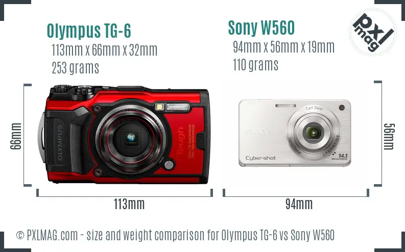 Olympus TG-6 vs Sony W560 size comparison