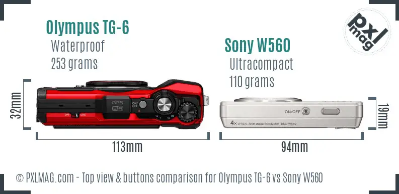 Olympus TG-6 vs Sony W560 top view buttons comparison