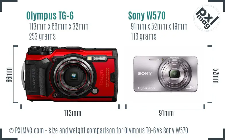 Olympus TG-6 vs Sony W570 size comparison