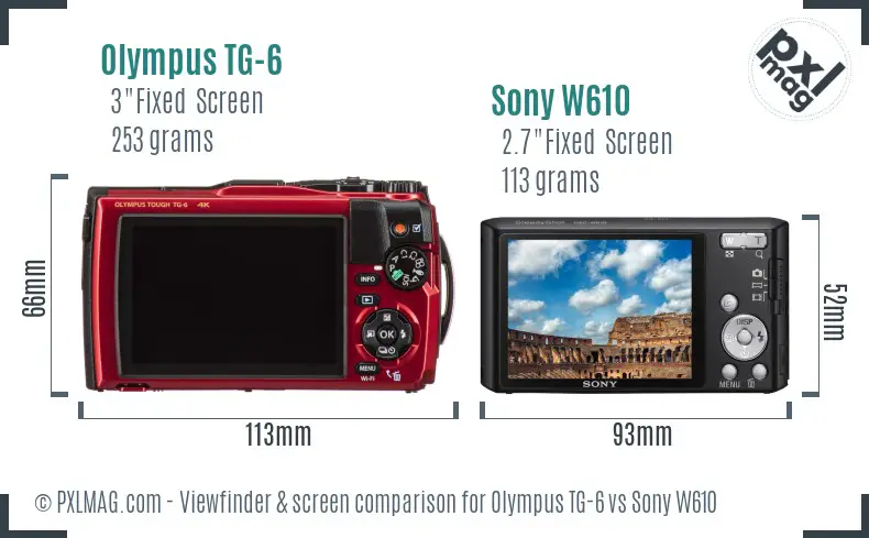 Olympus TG-6 vs Sony W610 Screen and Viewfinder comparison