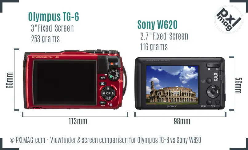 Olympus TG-6 vs Sony W620 Screen and Viewfinder comparison