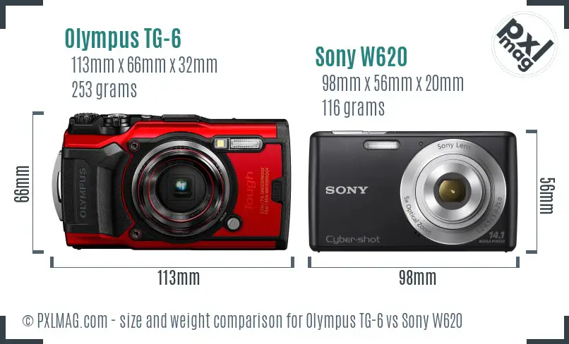 Olympus TG-6 vs Sony W620 size comparison