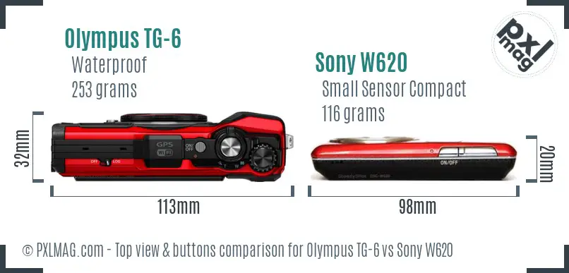 Olympus TG-6 vs Sony W620 top view buttons comparison