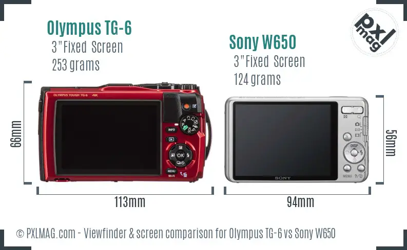 Olympus TG-6 vs Sony W650 Screen and Viewfinder comparison