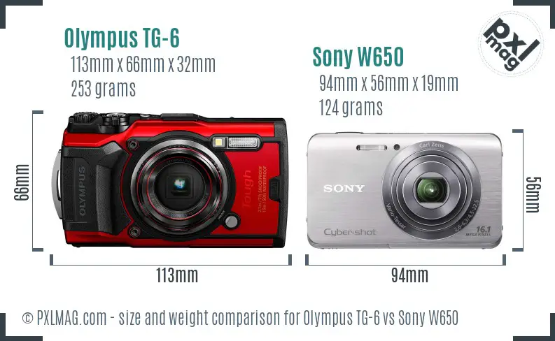 Olympus TG-6 vs Sony W650 size comparison