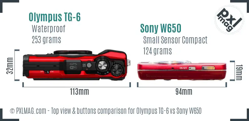 Olympus TG-6 vs Sony W650 top view buttons comparison