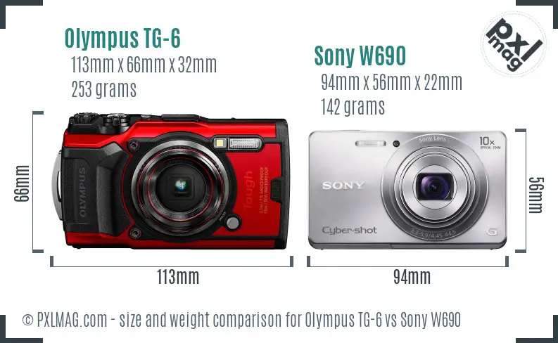 Olympus TG-6 vs Sony W690 size comparison