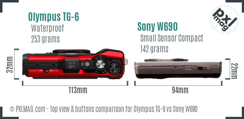 Olympus TG-6 vs Sony W690 top view buttons comparison